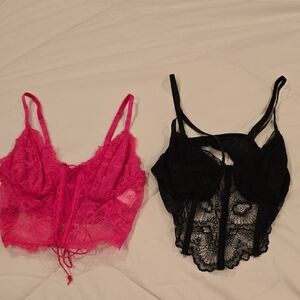 Lace Bralette Set - Pink and Black